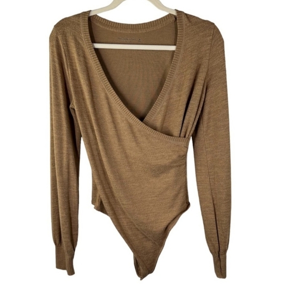Abercrombie & Fitch Soft A&F Cozy Thong Bodysuit Wrap Tan Nude Neutral Women's S - Picture 1 of 9